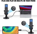 Coverzone Profesyonel Stüdyo Mikrofon Kayıt Condenser Masaüstü Canlı Yayın Mikrofonu PC USB C, Oyun, Podcast, Kayıt, Yayın, ASMR Sessiz/Eko, Telefon Adaptörü, Mac, Winows ile Uyumlu K68-A - (Siyah)
