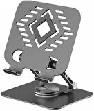 Coverzone Tablet Standı Katlanabilir Alüminyum Alaşımlı Yüksek Dayanıklı Malzeme Kaymaz Ayarlanabilir Çok Amaçlı Fonkiyonel iPad Uyumlu Stant ZR757