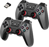 Coverzone Çiftli 2.4G Kablosuz Oyun Kolu PC Uyumlu Pilli Joystick Wireless GamePad Hassas Trigger Kaymaz Tasarım Çiftli G2.4G (Gri)
