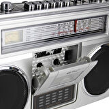 Coverzone Taşınabilir Radyo Müzik Seti Kaset Çalar FM Nostalji Tasarım USB MP3 Player Bluetooth Hoparlör Retro Nostalji Radyo CVR-668BT (Gri)