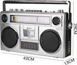 Coverzone Taşınabilir Radyo Müzik Seti Kaset Çalar FM Nostalji Tasarım USB MP3 Player Bluetooth Hoparlör Retro Nostalji Radyo CVR-668BT (Gri)