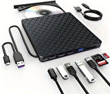 Coverzone 7in1 Harici USB 3.0 ve Type-C DVD-ROM DVD-RW Optik Sürücü, USB ve Type C Kablolu, PC, Tablet, DVD Player, Desenli Tasarım Ultra Slim CD ROM Okuyucu CV440