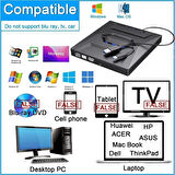 Coverzone 5in1 Harici Blu Ray USB 3.0 ve Type-C DVD-ROM DVD-RW Optik Sürücü, USB ve Type C Kablolu, PC, Tablet, DVD Player, Çizgili Metal Tasarım Ultra Slim CD ROM Okuyucu CV250