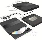 Coverzone Harici USB 3.0 ve Type-C DVD-ROM DVD-RW Optik Sürücü, USB ve Type C Kablolu, PC, Tablet, DVD Player, Çizgili Metal Tasarım Ultra Slim CD ROM Okuyucu X350