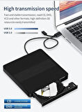 Coverzone Harici USB 3.0 ve Type-C DVD-ROM DVD-RW Optik Sürücü, USB ve Type C Kablolu, PC, Tablet, DVD Player, Çizgili Metal Tasarım Ultra Slim CD ROM Okuyucu X350