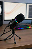 Coverzone RGB Profesyonel Stüdyo Mikrofon Kayıt USB/XLR Çift Modlu Podcast Dinamik Mikrofon Masaüstü Canlı Yayın Mikrofonu PC USB, Oyun, Podcast, Kayıt, Yayın, Mac, Windows ile Uyumlu Q1