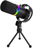 Coverzone RGB Profesyonel Stüdyo Mikrofon Kayıt USB/XLR Çift Modlu Podcast Dinamik Mikrofon Masaüstü Canlı Yayın Mikrofonu PC USB, Oyun, Podcast, Kayıt, Yayın, Mac, Windows ile Uyumlu Q1