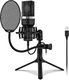 Coverzone Profesyonel Stüdyo Mikrofon Kayıt Frekans aralığı: 20Hz – 20kHz Condenser Masaüstü Canlı Yayın Mikrofonu PC USB, Oyun, Podcast, Kayıt, Yayın, Mac, Windows ile Uyumlu X1