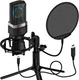 Coverzone Profesyonel Stüdyo Mikrofon Kayıt Frekans aralığı: 20Hz – 20kHz Condenser Masaüstü Canlı Yayın Mikrofonu PC USB, Oyun, Podcast, Kayıt, Yayın, Mac, Windows ile Uyumlu X1