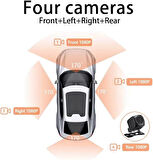 Coverzone HD Araç kamerası 3.0inç IPS Ekran, Geniş Görüş Açısı Ön Arka ve Araç içi 4 Kamera Kanal Desteği, FHD 1920 * 1080P 30fps, TF Kart Desteği Dash Cam (S8)