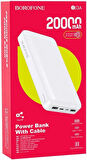 Coverzone Borofone 20000mAh 74Wh, Dual USB Output, USB-C Input ve Micro USB Input Güç Bankası Powerbank iPhone ile Uyumlu Şarj Seviyesi Led Göstergeli Kompakt ve Modern Tasarım BJ3A