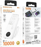 Coverzone Borofone 10000mAh, USB A USB C Micro USB ve Lighting Dahili Kablolu Güç Bankası Powerbank iPhone ile Uyumlu Şarj Seviyesi Led Göstergeli Kompakt ve Modern Tasarım BJ53