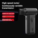 Coverzone El Tipi Ayarlanabilir Fan 130000 RPM Güçlü Hava Üfleme İster Araba içi, Klavye Temizle, Mangal veya Serinleme Taşınabilir Mini Fan Şarj Edilebilir 4000mAh F72 (Gri)