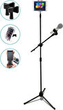 Coverzone  Mikrofon ve Tablet Stant 190cm Maksimum Uzunluk Multi Fonksiyonel 2in1  Katlanabilir Açısı Ayarlanabilir Zemin Üstü - Model 103SP