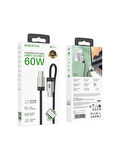 Borofone iPhone ile Uyumlu 60W Şarj ve Data Kablo Type-C To Type-C - 1 .2 Metre - BU48 D Siyah