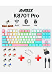 Ajazz K870T Pro Kablosuz Hot Swap Mekanik Oyun Klavyesi-RGB Beyaz - Brown Switch