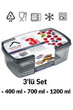 3'lü Dikdörtgen Sızdırmaz Hava Almaz Gıda Erzak Saklama Kabı 3'lü Set 400ml 700ml 1200ml