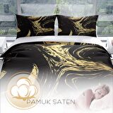 Cattleya Black Design 3D Temalı Pamuk Saten Çift Kişilik Nevresim Takımı