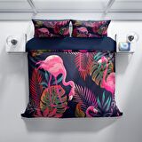 Cattleya Flamingo I 3D Temalı Pamuk Saten Çift Kişilik Nevresim Takımı