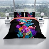 Cattleya Flamingo III 3D Temalı Pamuk Saten Çift Kişilik Nevresim Takımı