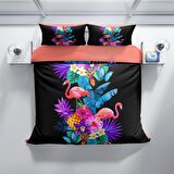 Cattleya Flamingo III 3D Temalı Pamuk Saten Çift Kişilik Nevresim Takımı