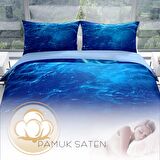 Cattleya Middle Sea 3D Temalı Pamuk Saten Çift Kişilik Nevresim Takımı