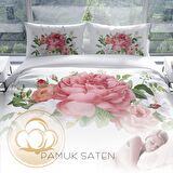 Cattleya New Floral 3D Temalı Pamuk Saten Çift Kişilik Nevresim Takımı