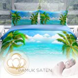 Cattleya Palm 3D Temalı Pamuk Saten Çift Kişilik Nevresim Takımı