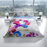 Cattleya Viola 3D Temalı Pamuk Saten Çift Kişilik Nevresim Takımı