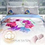Cattleya Viola 3D Temalı Pamuk Saten Çift Kişilik Nevresim Takımı