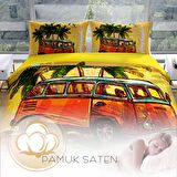 Cattleya Caravan 3D Temalı Pamuk Saten Çift Kişilik Nevresim Takımı