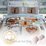 Cattleya La Mer 3D Temalı Pamuk Saten Çift Kişilik Nevresim Takımı