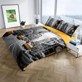 Cattleya Taxi 3D Temalı Pamuk Saten Çift Kişilik Nevresim Takımı