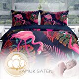 Monohome Perlasera Flamingo I 3D Temalı Pamuk Saten Çift Kişilik Nevresim Takımı