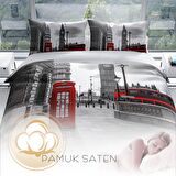 Monohome Perlasera London 3D Temalı Pamuk Saten Çift Kişilik Nevresim Takımı
