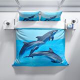 Cattleya Dolphin3 3D Temalı Pamuk Saten Çift Kişilik Nevresim Takımı