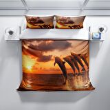 Cattleya Dolphin1 3D Temalı Pamuk Saten Çift Kişilik Nevresim Takımı