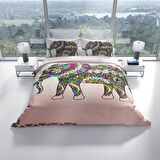 Cattleya Elephant 3D Temalı Pamuk Saten Çift Kişilik Nevresim Takımı