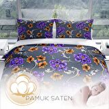 Cattleya Floral 3D Temalı Pamuk Saten Çift Kişilik Nevresim Takımı