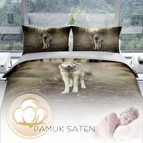 Cattleya Fluwolf 3D Temalı Pamuk Saten Çift Kişilik Nevresim Takımı
