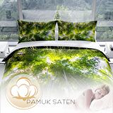 Cattleya Forest 1 3D Temalı Pamuk Saten Çift Kişilik Nevresim Takımı