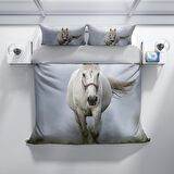 Cattleya Horse 3D Temalı Pamuk Saten Çift Kişilik Nevresim Takımı