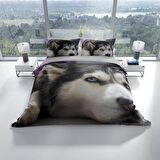 Cattleya Husky 3D Temalı Pamuk Saten Çift Kişilik Nevresim Takımı