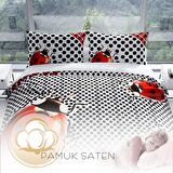Cattleya Lady Bug 3D Temalı Pamuk Saten Çift Kişilik Nevresim Takımı