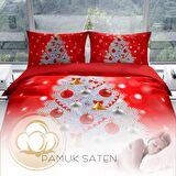 Cattleya Ny Noel 3D Temalı Pamuk Saten Çift Kişilik Nevresim Takımı