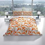 Cattleya Orange 3D Temalı Pamuk Saten Çift Kişilik Nevresim Takımı