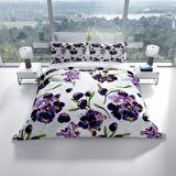Cattleya Purple 3D Temalı Pamuk Saten Çift Kişilik Nevresim Takımı