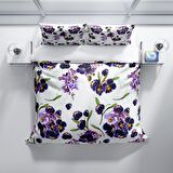 Cattleya Purple 3D Temalı Pamuk Saten Çift Kişilik Nevresim Takımı