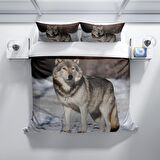Cattleya Snowwolf 3D Temalı Pamuk Saten Çift Kişilik Nevresim Takımı