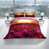 Cattleya Sunset 3D Temalı Pamuk Saten Çift Kişilik Nevresim Takımı